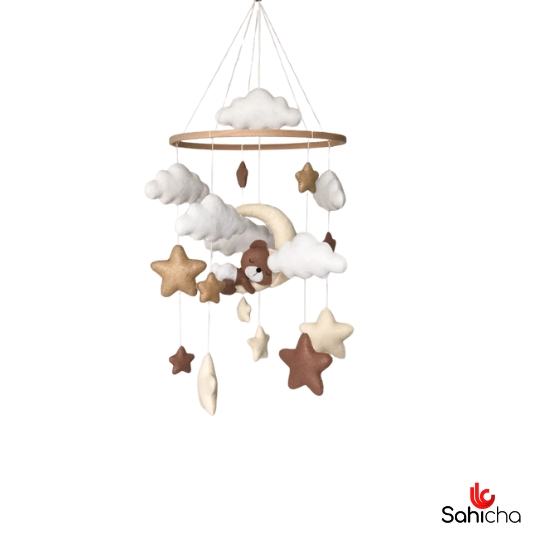 Felt Cloud, Moon Star & Teddy Hanging Mobile  – Handmade 100% New Zealand Wool - Image 2