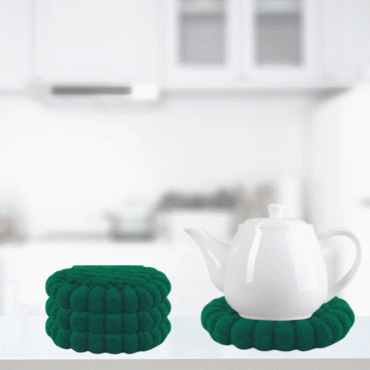 Forest Green Colour Handmade Trivets  -100% NZ Wool, Set of 3