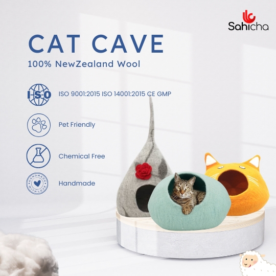 Blossom Bud Felt Cat Cave – Handcrafted in 100% NZ Wool - Image 6