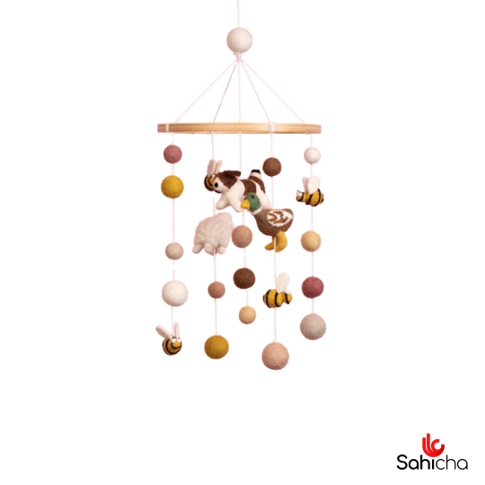 Farm Animal Hanging Mobile  – Handmade 100% New Zealand Wool - Image 2