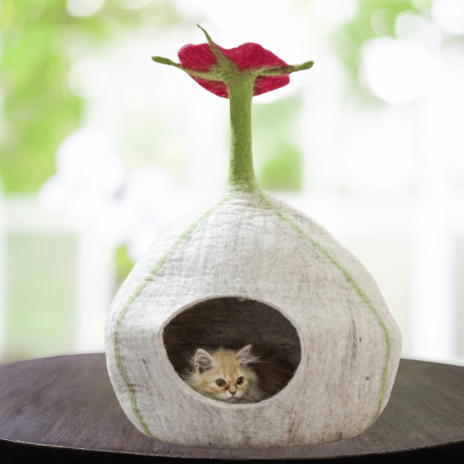 Blossom Bud Felt Cat Cave – Handcrafted in 100% NZ Wool