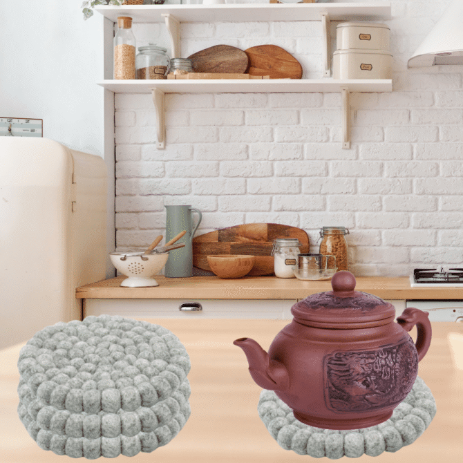 Grey Colour Handmade Trivets  -100% NZ Wool, Set of 3