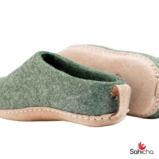 Premium 100% New Zealand Woollen Slippers - Green - Image 2