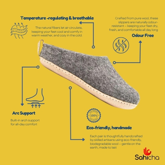 Premium 100% New Zealand Woollen Slippers -  Stone Grey - Image 3