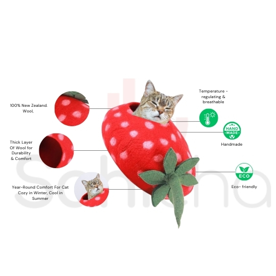 Cat House with Strawberry  Design – 100% NZ Wool - Image 3
