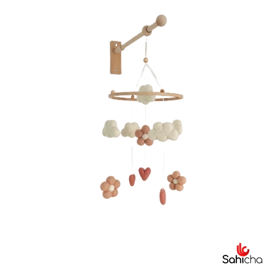 Felt Cloud & Floral Baby Hanging Mobile  – Handmade 100% New Zealand Wool - Image 2