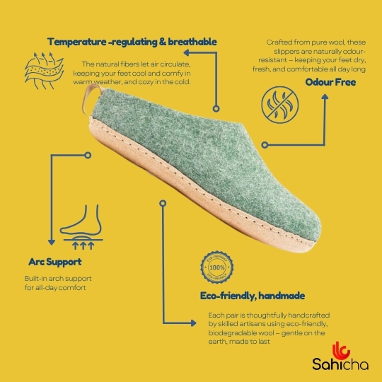Premium 100% New Zealand Woollen Slippers - Green - Image 3