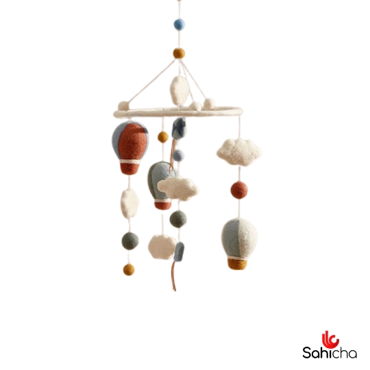 Felt Hot Air Balloon Hanging Mobile  – Handmade 100% New Zealand Wool - Image 2